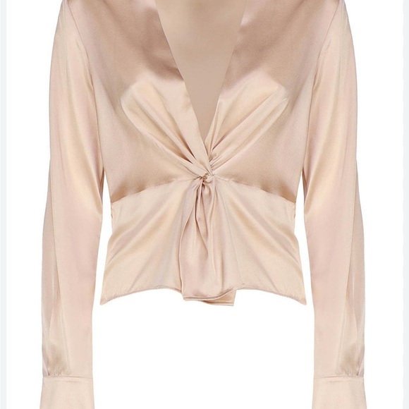Nicole Miller Champagne Satin Long Sleeve Twist Blouse Top Sz M - Picture 16 of 16